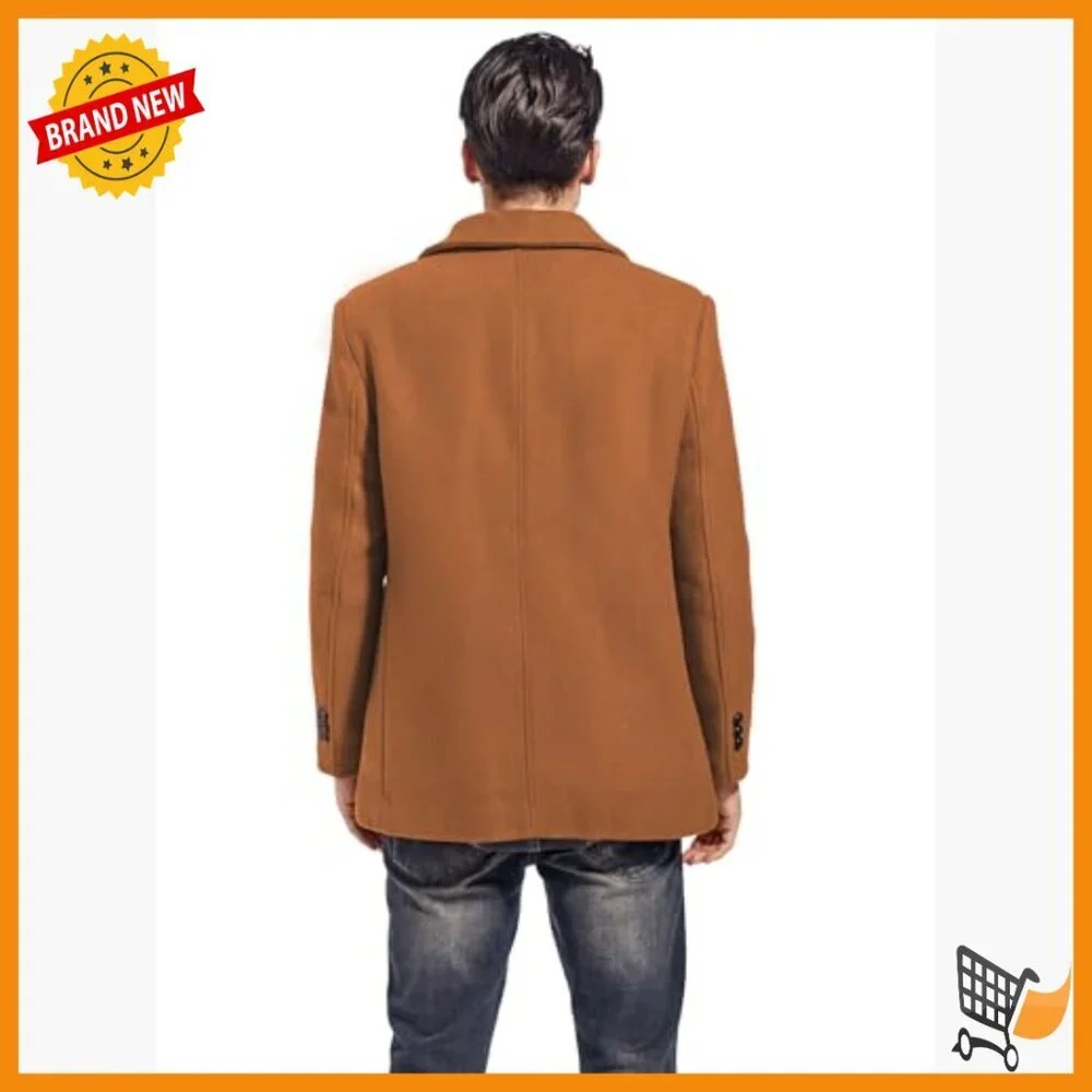 Slim Fit Wool Blend Pea Coat Double Breasted Winter Overcoat Long Sleeve